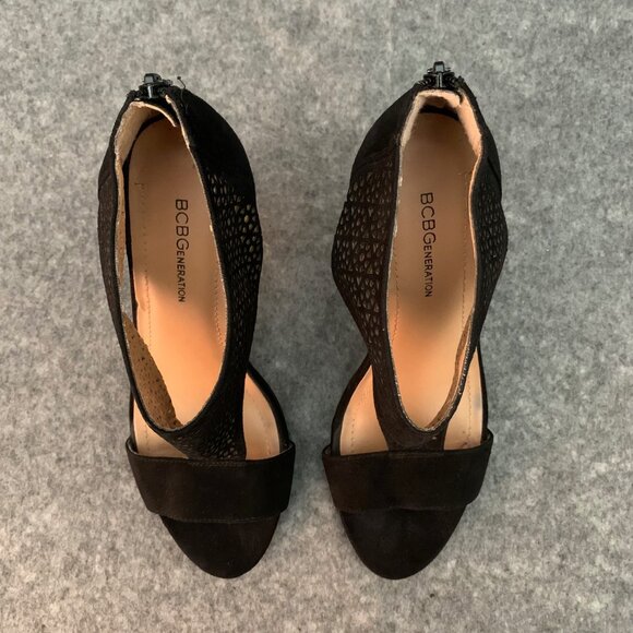 BCBGeneration Kadia Women’s Black Leather Heel Back Zipper Lattice Cage Shoes - Picture 8 of 12